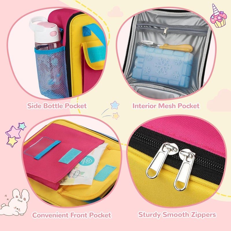 REDSHELL Tactical Lunch Box Kids, Large Insulated Lunch Bag for Girls, Cooler Lunchbag, Square Toddler Lunchbox, School Daycare Lunch Tote Pail with Water Bottle Holder Shoulder Strap, Pink Blue - Image 5